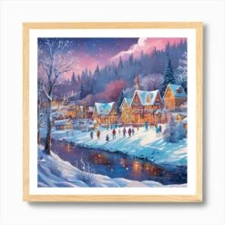 Christmas View Town Art Print -Xmas Gifts Hub m2Fgen2Fart print square framed oak2Fd96f957e 508e 42be 8d0d 43abffbf638f