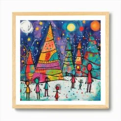 Christmas In The Snow Art Print -Xmas Gifts Hub m2Fgen2Fart print square framed oak2Fda69b8ec 5b38 4848 b558 4ae785c207b9