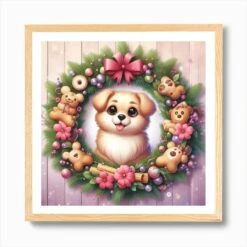 Cute Dog In A Christmas Wreath Frame Art Print -Xmas Gifts Hub m2Fgen2Fart print square framed oak2Fdcb49831 2bf3 4973 8a27 bbff11ddfe46