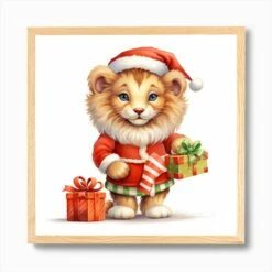 Christmas Lion Art Print -Xmas Gifts Hub m2Fgen2Fart print square framed oak2Fe045a2b0 b851 49eb 876a ca2af26ffa78
