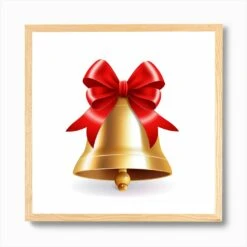 Christmas Bell With Red Ribbon Art Print -Xmas Gifts Hub m2Fgen2Fart print square framed oak2Fe48096e2 be42 4935 95f4 d88249e6a2e0