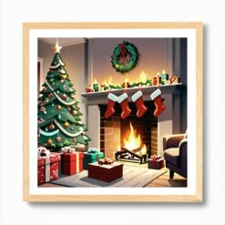 Christmas In The Living Room 13 Art Print -Xmas Gifts Hub m2Fgen2Fart print square framed oak2Feeaad7bc 666b 4731 8315 3c6c7b6781f5