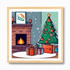 Christmas Tree In Front Of Fireplace 13 Art Print -Xmas Gifts Hub m2Fgen2Fart print square framed oak2Fef84a0a9 730f 4097 9acc 155fa4af9020