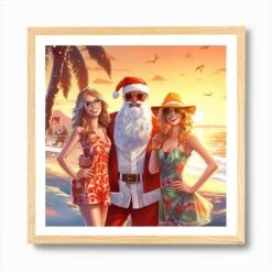 Christmas Beach Party 8 Art Print -Xmas Gifts Hub m2Fgen2Fart print square framed oak2Fefcfc0e3 7487 4c70 8184 dbedd8a0f243