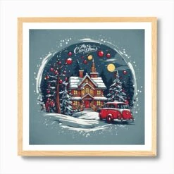 Snowy Christmas Night Art Print -Xmas Gifts Hub m2Fgen2Fart print square framed oak2Ffdcbc598 33d0 4fef 84f5 78c77e3e2391