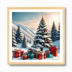 Christmas Tree With Presents 6 Art Print -Xmas Gifts Hub m2Fgen2Fart print square framed oak2Fff98607b 4c82 4b94 9c9a a4f35f2f4a24