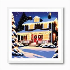 Christmas House 6 Art Print -Xmas Gifts Hub m2Fgen2Fart print square framed white2F03bf5fb1 32ed 45bc b8fe d153ee256597