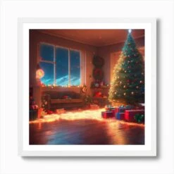 Christmas Tree In The Living Room 69 Art Print -Xmas Gifts Hub m2Fgen2Fart print square framed white2F04068ff7 ce4e 435f 80ae 76242cfd6f4b