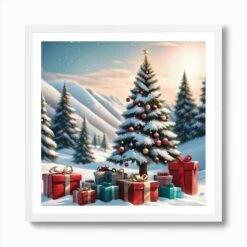 Christmas Tree With Presents 6 Art Print -Xmas Gifts Hub m2Fgen2Fart print square framed white2F08b5c2f7 bc25 443b 9a24 f19150c7ef72