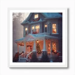 Christmas House 88 Art Print -Xmas Gifts Hub m2Fgen2Fart print square framed white2F09525950 8726 401a b46d ed62472e4d04
