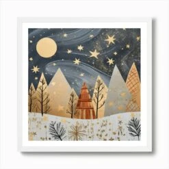 Christmas Trees In The Snow Art Print -Xmas Gifts Hub m2Fgen2Fart print square framed white2F0b2eb9e7 5867 499e 8b81 25fc68cd5658