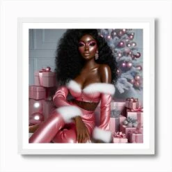 Pink Christmas Art Print -Xmas Gifts Hub m2Fgen2Fart print square framed white2F0d79590d 5cd0 42e2 ad3e 624c2295d3da
