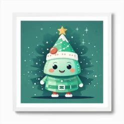 Christmas Tree In A Hat Art Print -Xmas Gifts Hub m2Fgen2Fart print square framed white2F0df9c1b4 22a3 41d7 92f4 9c2be93eb93c