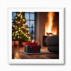 Christmas Tree In The Living Room 131 Art Print -Xmas Gifts Hub m2Fgen2Fart print square framed white2F111d9705 344c 4e89 9a89 f1abbf64e2fd