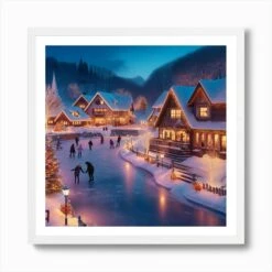 Christmas Village Art Print -Xmas Gifts Hub m2Fgen2Fart print square framed white2F11380cca ed8d 4797 b5ac 7eec29494f43
