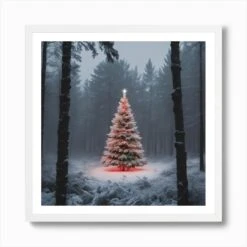 Christmas Tree In The Forest 65 Art Print -Xmas Gifts Hub m2Fgen2Fart print square framed white2F1893f4a6 538c 45e8 8f73 b3bf47744c73