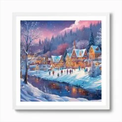 Christmas View Town Art Print -Xmas Gifts Hub m2Fgen2Fart print square framed white2F19c58321 63bb 400b a9ea fa1dd1d9b157