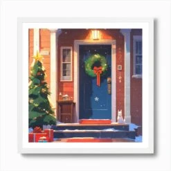Christmas Door 93 Art Print -Xmas Gifts Hub m2Fgen2Fart print square framed white2F1a8c24d8 1b04 4957 8d21 ec22f4b06cb1