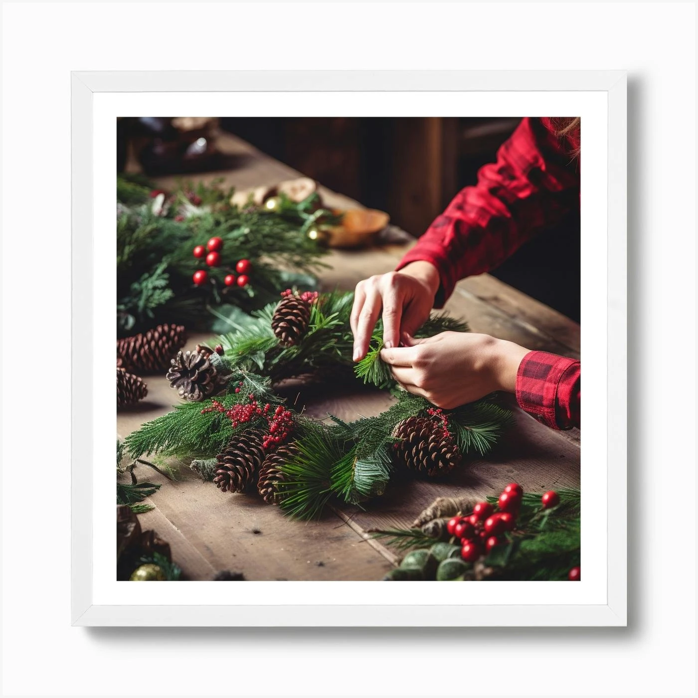 Christmas Wreath Making 3 Art Print 6 Christmas Wreath Making 3 Art Print - Image 4