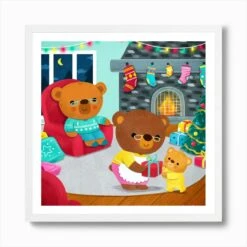 Teddy Bears Family Christmas Eve Art Print -Xmas Gifts Hub m2Fgen2Fart print square framed white2F232792ce 0fc8 42ab b9c2 f9d65246b6d4