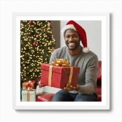 Happy Young Man With Christmas Gift Art Print 11 Happy Young Man With Christmas Gift Art Print -Xmas Gifts Hub m2Fgen2Fart print square framed white2F23fb4173 6155 48a5 8994 a1b30108013f