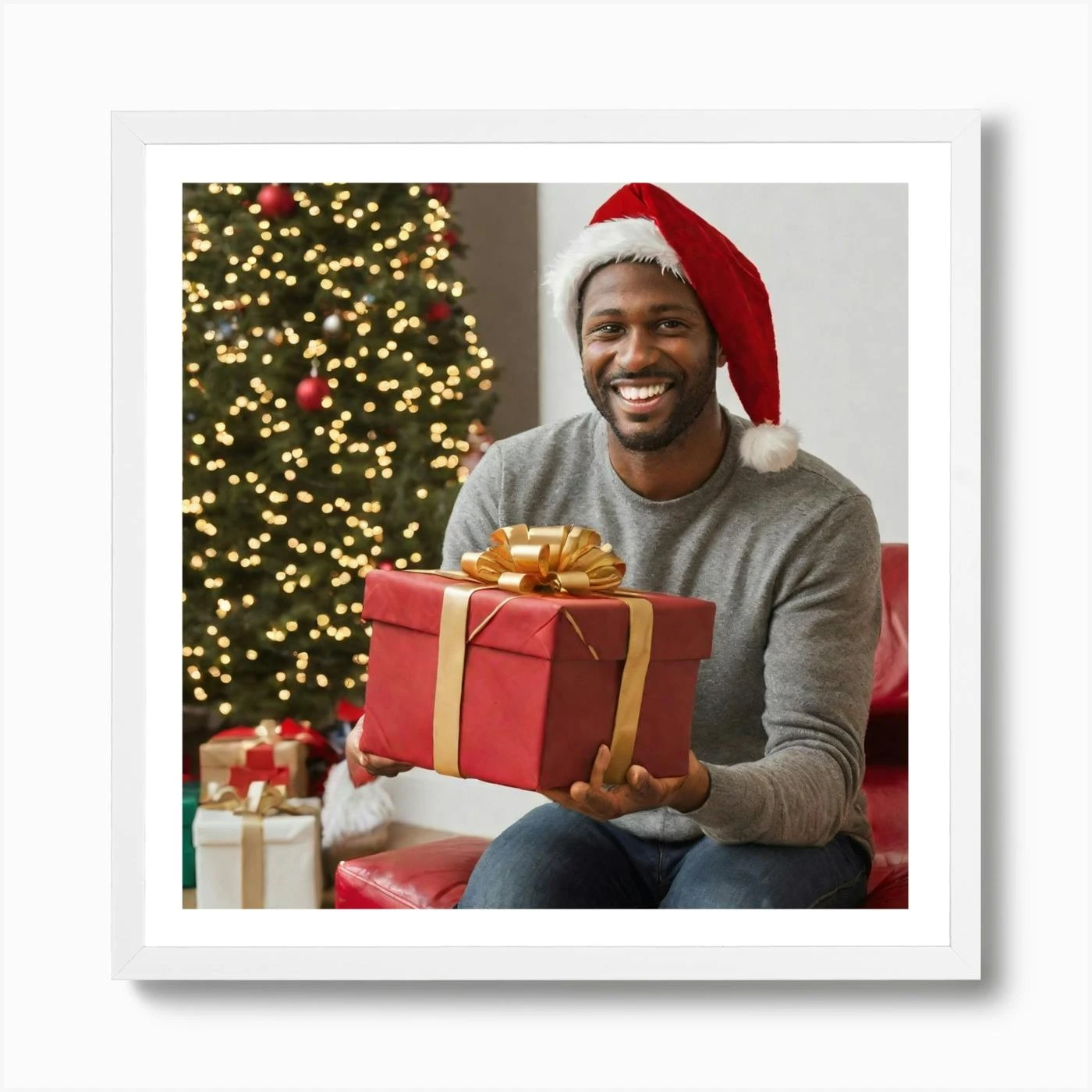 Happy Young Man With Christmas Gift Art Print 6 Happy Young Man With Christmas Gift Art Print - Image 4