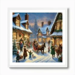 Christmas Village 2 Art Print -Xmas Gifts Hub m2Fgen2Fart print square framed white2F2401818d 3152 490b 8311 c616ef8c0c75