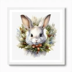 Christmas Bunny 2 Art Print -Xmas Gifts Hub m2Fgen2Fart print square framed white2F2d6eb980 581c 4b7b a783 e54e07e12c40