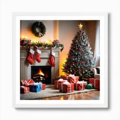 Christmas In The Living Room 11 Art Print -Xmas Gifts Hub m2Fgen2Fart print square framed white2F2e42decd 1d12 4270 8a42 29ed805610fa