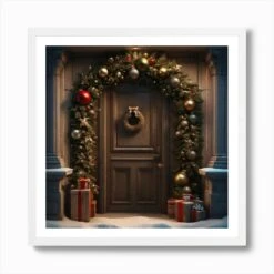 Christmas Door 174 Art Print -Xmas Gifts Hub m2Fgen2Fart print square framed white2F2e8562dd e876 44d4 bede 9b6cdcf4b748