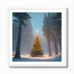 Christmas Tree In The Forest 122 Art Print -Xmas Gifts Hub m2Fgen2Fart print square framed white2F315f0b42 9987 4895 8466 5b6ae2a4756c