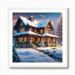 Christmas Decorated Home Outside Ultra Hd Realistic Vivid Colors Highly Detailed Uhd Drawing P (1) Art Print -Xmas Gifts Hub m2Fgen2Fart print square framed white2F3507f081 2f0e 401c b0d6 48455f0f9b36