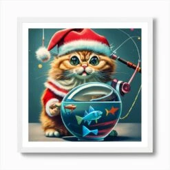 Christmas Cat Art Print -Xmas Gifts Hub m2Fgen2Fart print square framed white2F39bff6f4 ff64 48a3 a613 bc734c4d6390