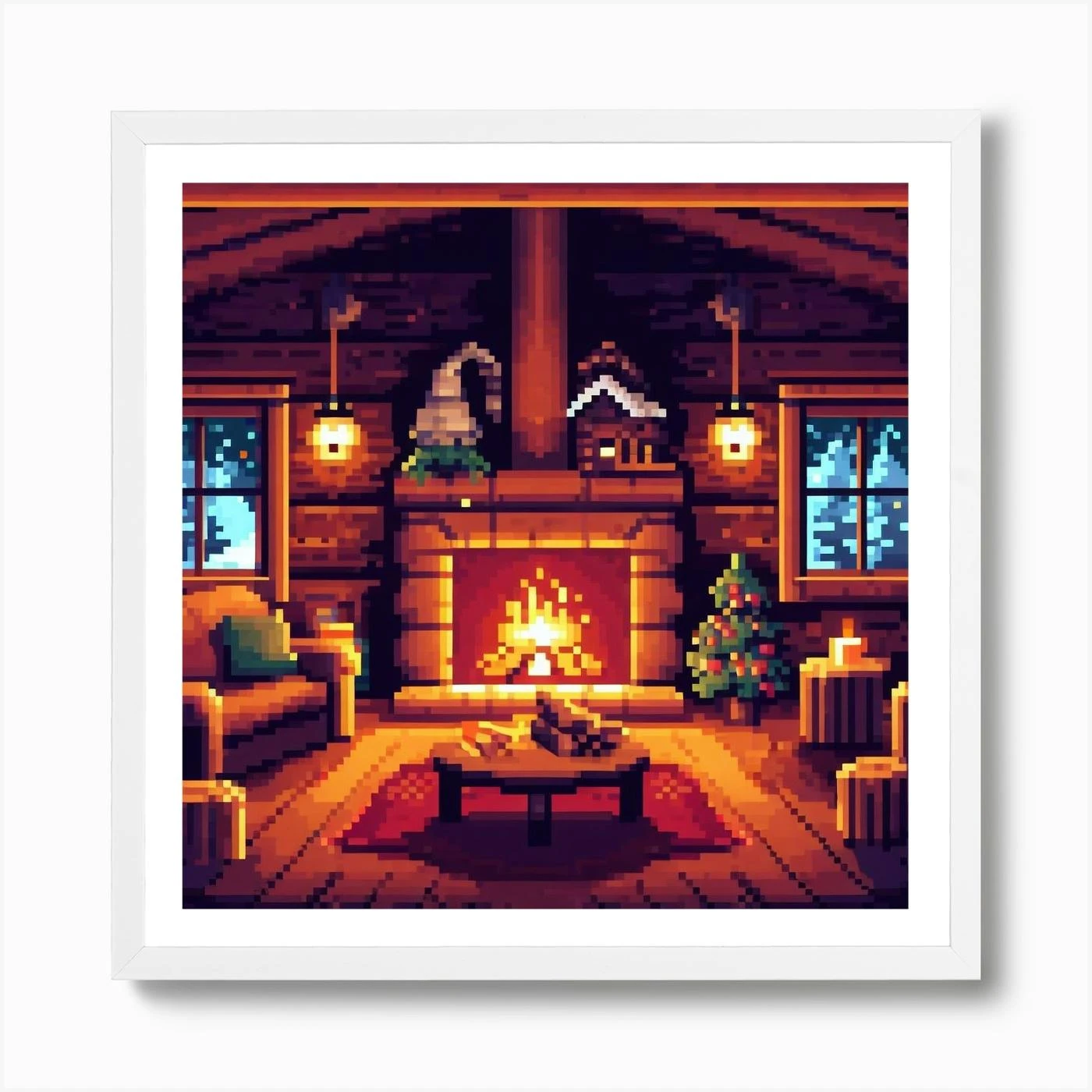 Pixel Art Christmas Interior Art Print 6 Pixel Art Christmas Interior Art Print - Image 4