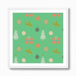 Christmas Tree Pattern Art Print -Xmas Gifts Hub m2Fgen2Fart print square framed white2F41f90d15 b136 463f 8059 746f9c61f8c8