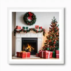 Christmas Tree And Presents 2 Art Print -Xmas Gifts Hub m2Fgen2Fart print square framed white2F431ebea9 e689 400b a4ed 0596628b43c8