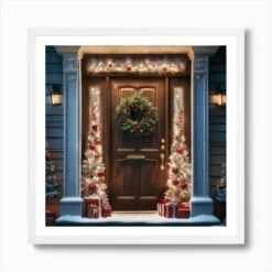 Christmas Door 131 Art Print -Xmas Gifts Hub m2Fgen2Fart print square framed white2F4fb6d727 8268 489f a43f 134ccec94f5b