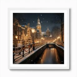 Christmas In Amsterdam 10 Art Print -Xmas Gifts Hub m2Fgen2Fart print square framed white2F5241ec7e 1ce5 438b 80fd b5ba788579fc