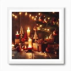 Christmas Tree With Candles 2 Art Print -Xmas Gifts Hub m2Fgen2Fart print square framed white2F5c83adb2 ce67 4546 a63d 6486fc47210a