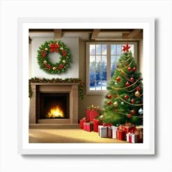 Christmas Tree 16 Art Print -Xmas Gifts Hub m2Fgen2Fart print square framed white2F5f8073f3 643c 4519 aa1a 36df21ca7dab