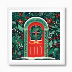 Christmas Door 6 Art Print -Xmas Gifts Hub m2Fgen2Fart print square framed white2F6655e4ff 4f10 4f76 ba07 dccbf4c5ab8c