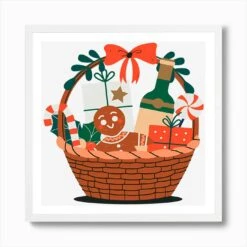 Christmas Basket Art Print -Xmas Gifts Hub m2Fgen2Fart print square framed white2F66824f59 dbca 4d6d ba7b a9c9943e0c9b