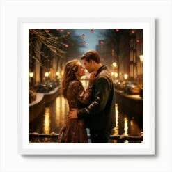 A Romantic Christmas Scene In Amsterdam 3 Art Print -Xmas Gifts Hub m2Fgen2Fart print square framed white2F672e8ca2 8c62 4bd5 aa73 b2575cd8c605