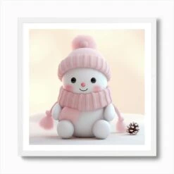 Cute Christmas Snowman Art Print -Xmas Gifts Hub m2Fgen2Fart print square framed white2F68db39c2 8eef 4d8c 985c fedc572cf0dc