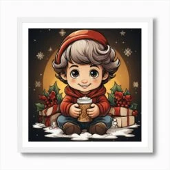 Christmas Boy Art Print -Xmas Gifts Hub m2Fgen2Fart print square framed white2F6b954601 49cf 4387 bc98 6a90c3a89e98