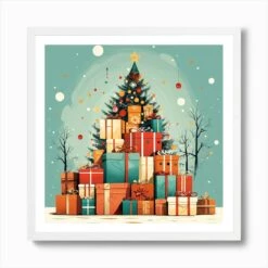Christmas Tree With Gifts 1 Art Print -Xmas Gifts Hub m2Fgen2Fart print square framed white2F6e37cbfa fee5 4854 8986 371646b534ea
