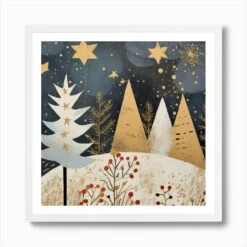 Christmas Trees Art Print -Xmas Gifts Hub m2Fgen2Fart print square framed white2F78e0fb44 4ac3 4696 a10e 6f31f530e56d