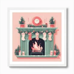 Christmas Fireplace 8 Art Print -Xmas Gifts Hub m2Fgen2Fart print square framed white2F78f09ca1 02f4 4561 a041 c447240e7254