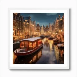 Amsterdam Enchanting Canal Side Christmas Market 1 Art Print -Xmas Gifts Hub m2Fgen2Fart print square framed white2F7b4196ba 014f 4a83 8a32 82e1b490edd4