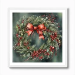 Christmas Wreath Art Print -Xmas Gifts Hub m2Fgen2Fart print square framed white2F7c569b8d ce30 439a a849 ec54118a204a